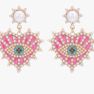 Evil Eye Heart Earrings with pearls and rhinestones pink gold …